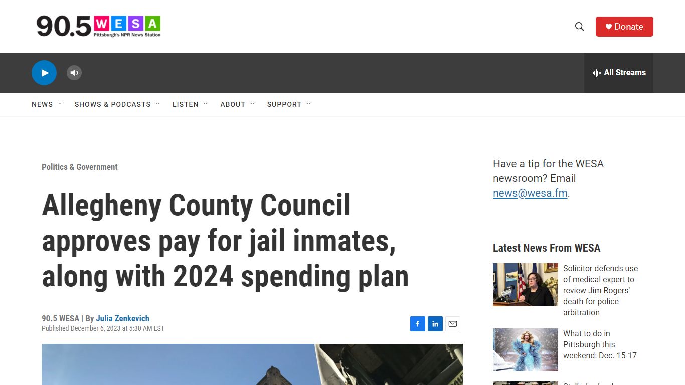 Allegheny County Council approves pay for jail inmates | 90.5 WESA